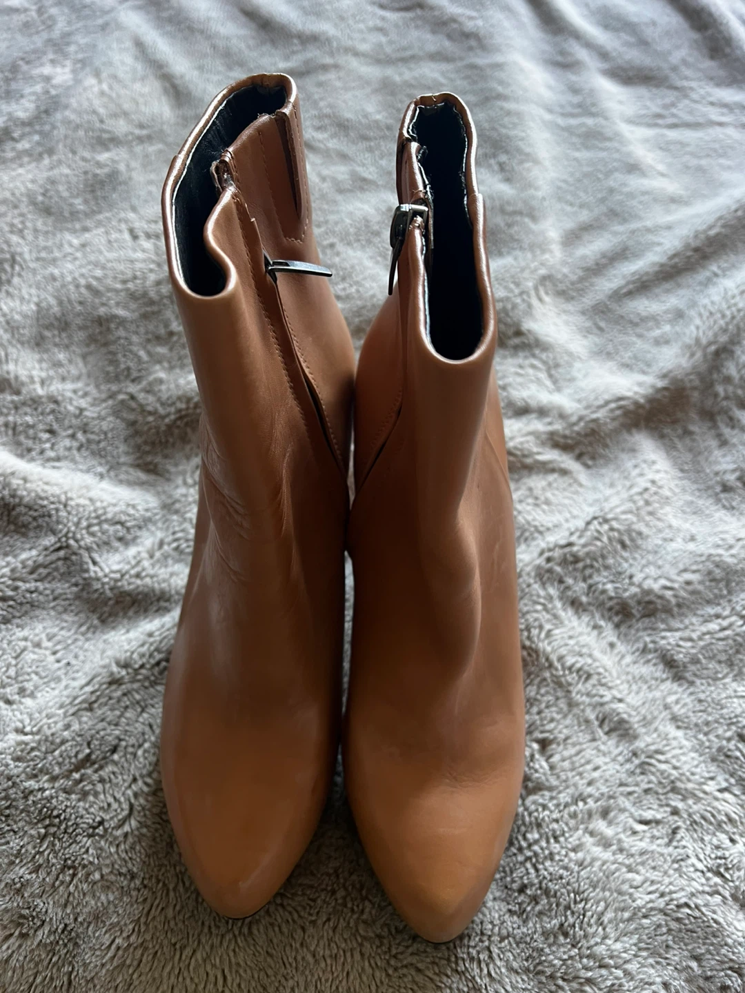 Tan Leather Block Heel Ankle Boots