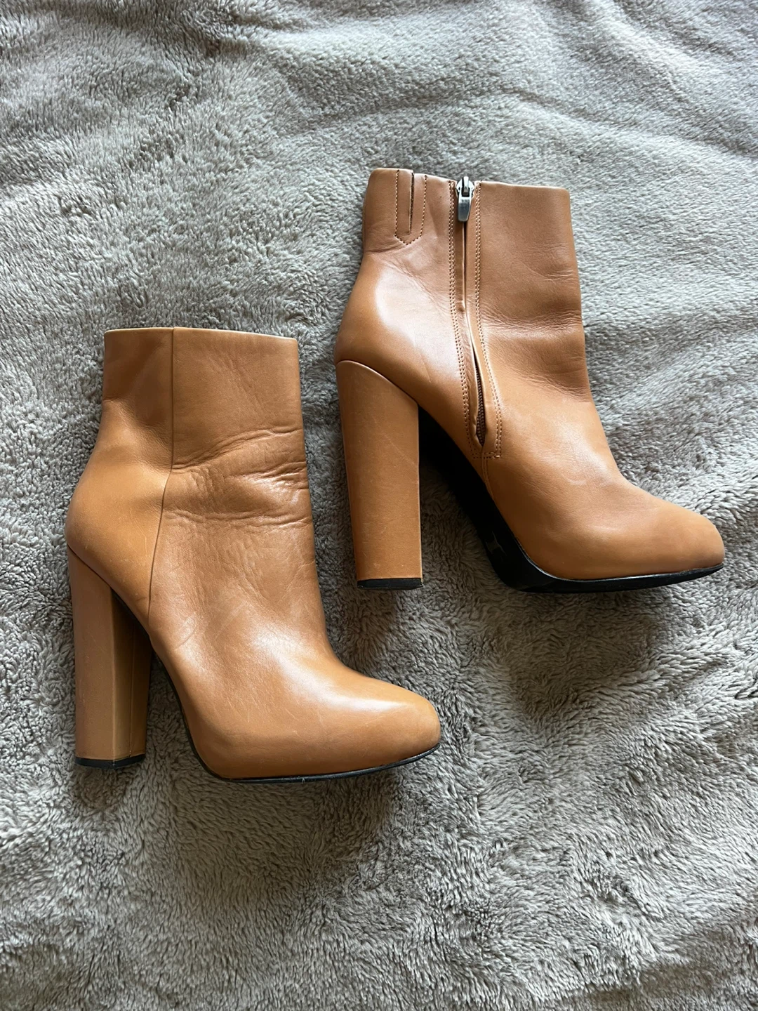 Tan Leather Block Heel Ankle Boots - photo 2