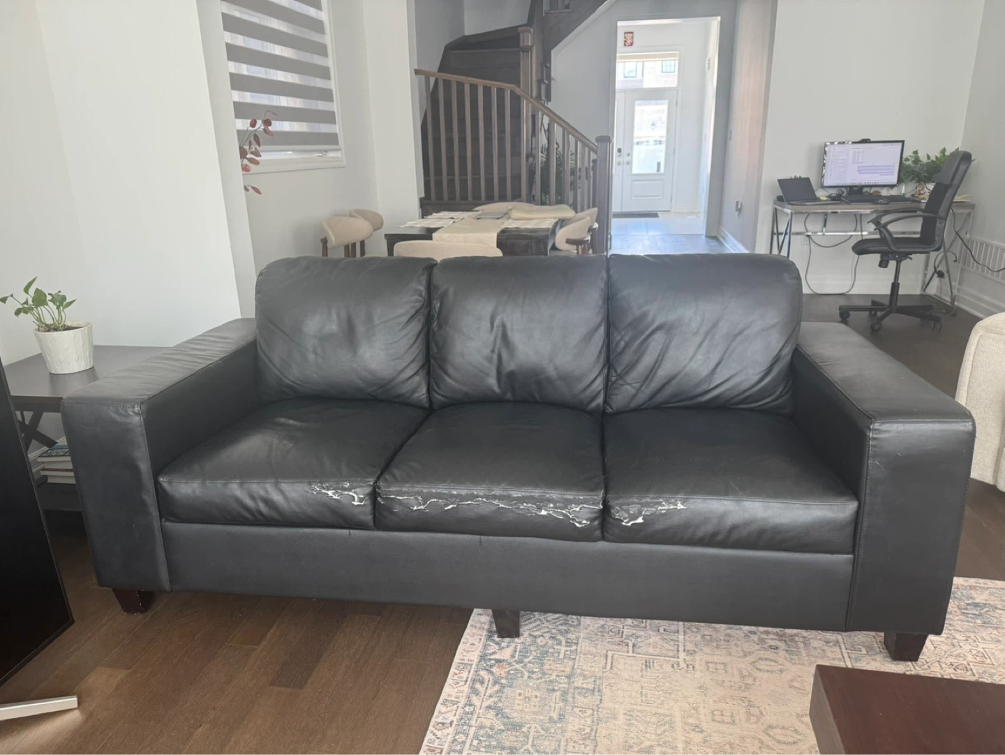 Black Pure Leather 3 seater sofa