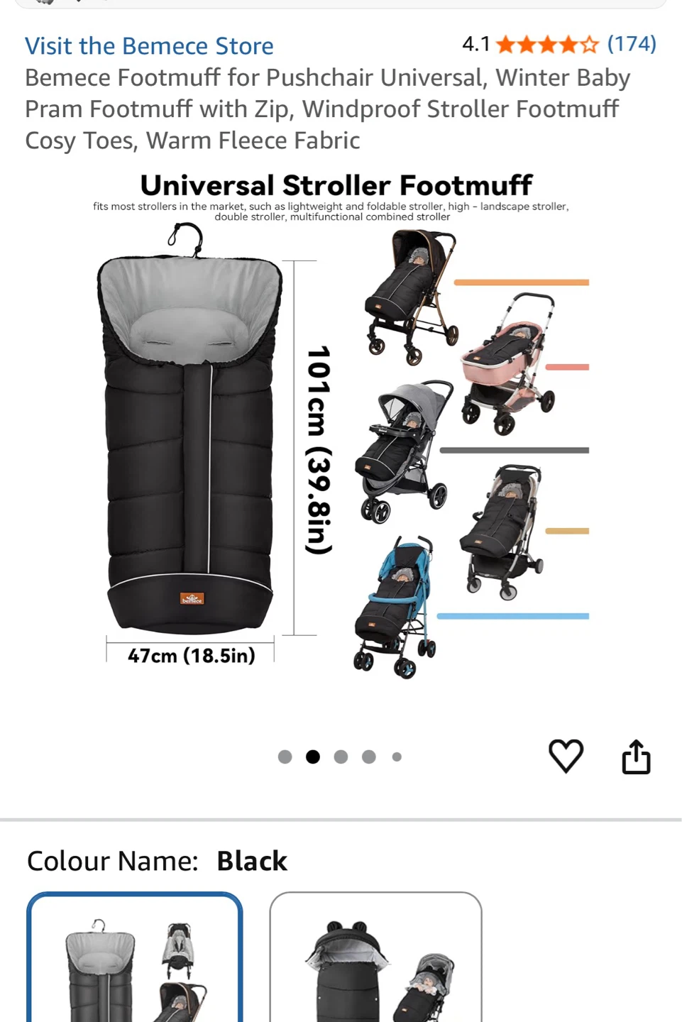 Bemece Universal Stroller Footmuff - Black - photo 3