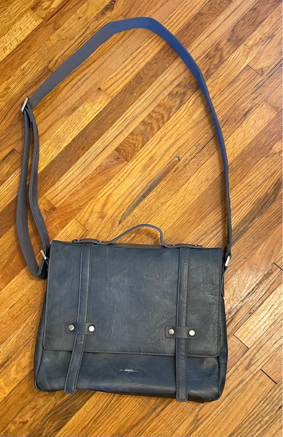 Light Grey Blue Faux Leather Messenger Bag