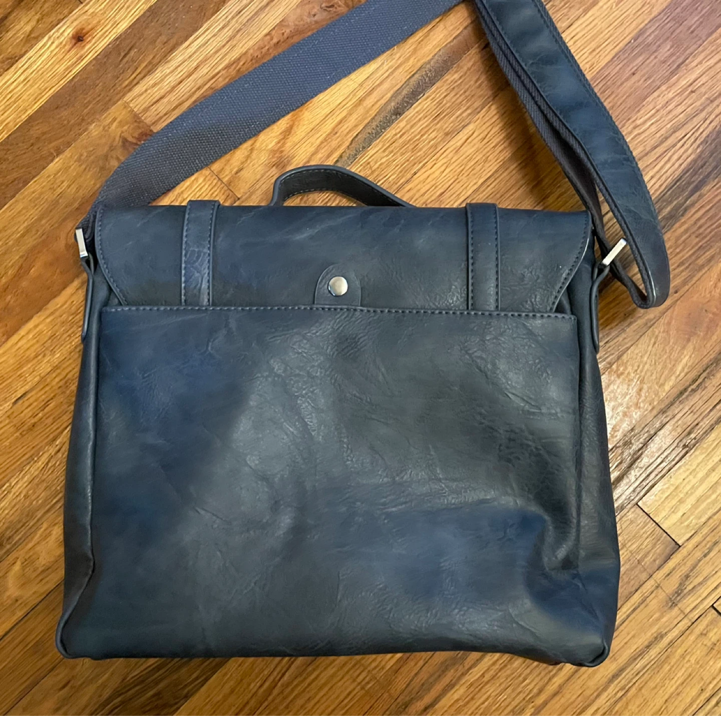Light Grey Blue Faux Leather Messenger Bag - photo 2