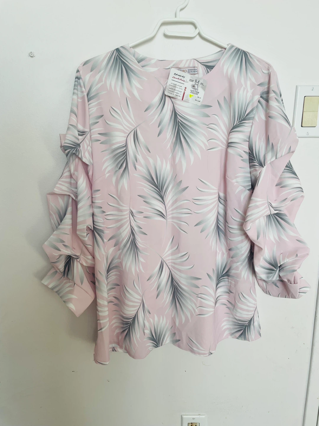 OKABO Womenswear Pink Leaf Print Blouse Size 4XL EUR 48