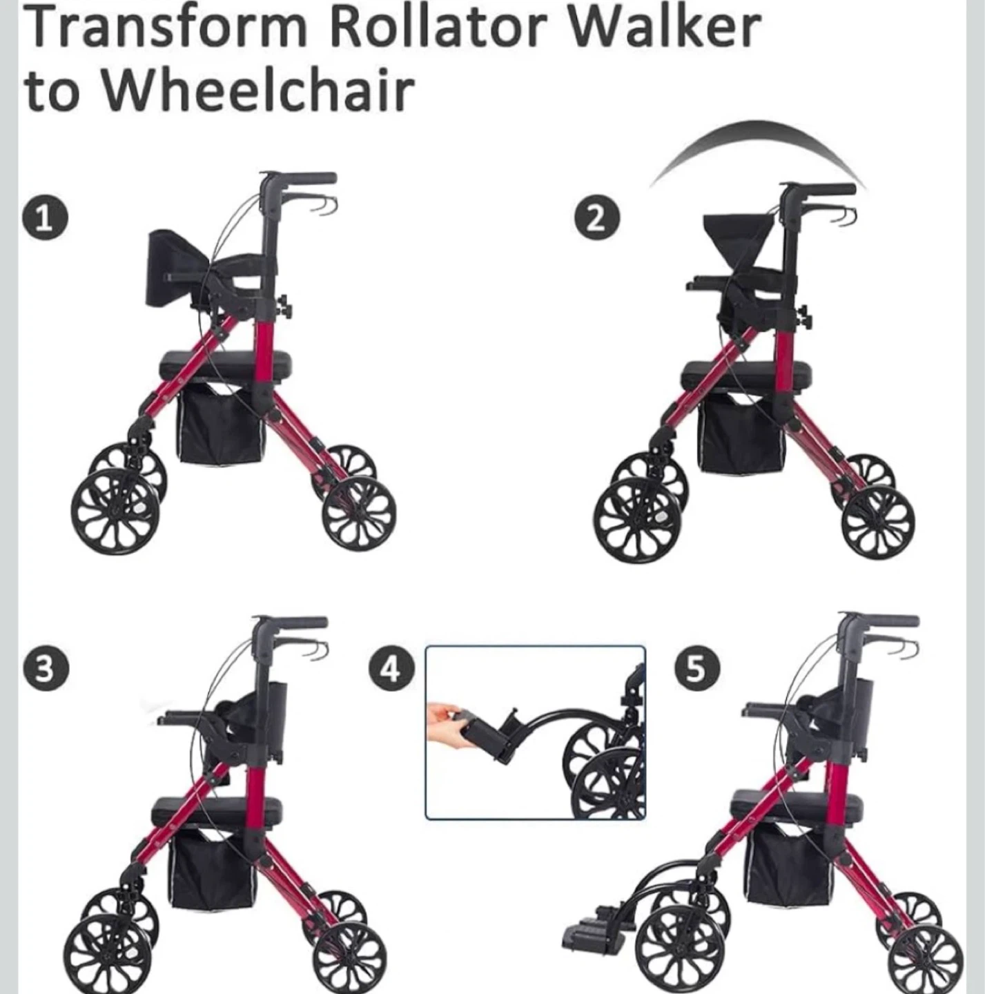 2 in 1 Rollator Walker Transport Chair - photo 5