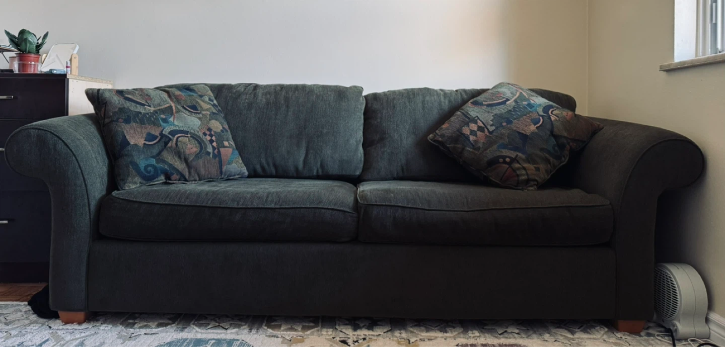 Dark Green Sofa with Throw Pillows - photo 2