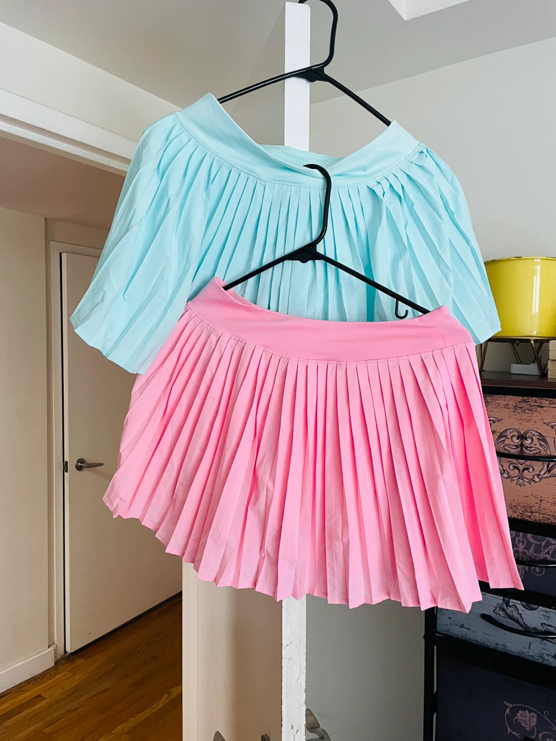 Pleated Mini Skirts - Pink and Blue