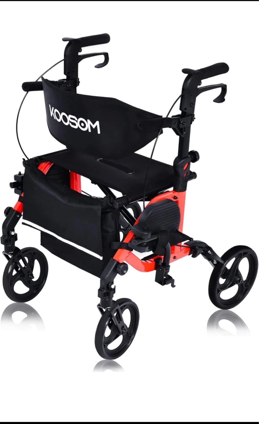 KOOSOM Red Rollator Walker with Seat and Foot Pedal