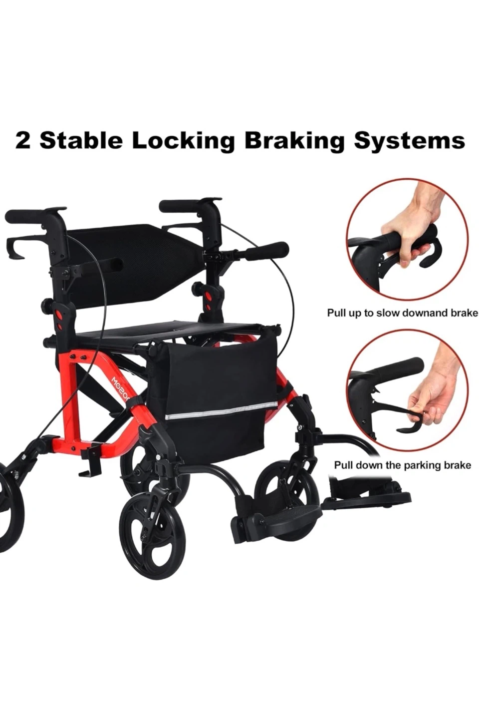 KOOSOM Red Rollator Walker with Seat and Foot Pedal - photo 3