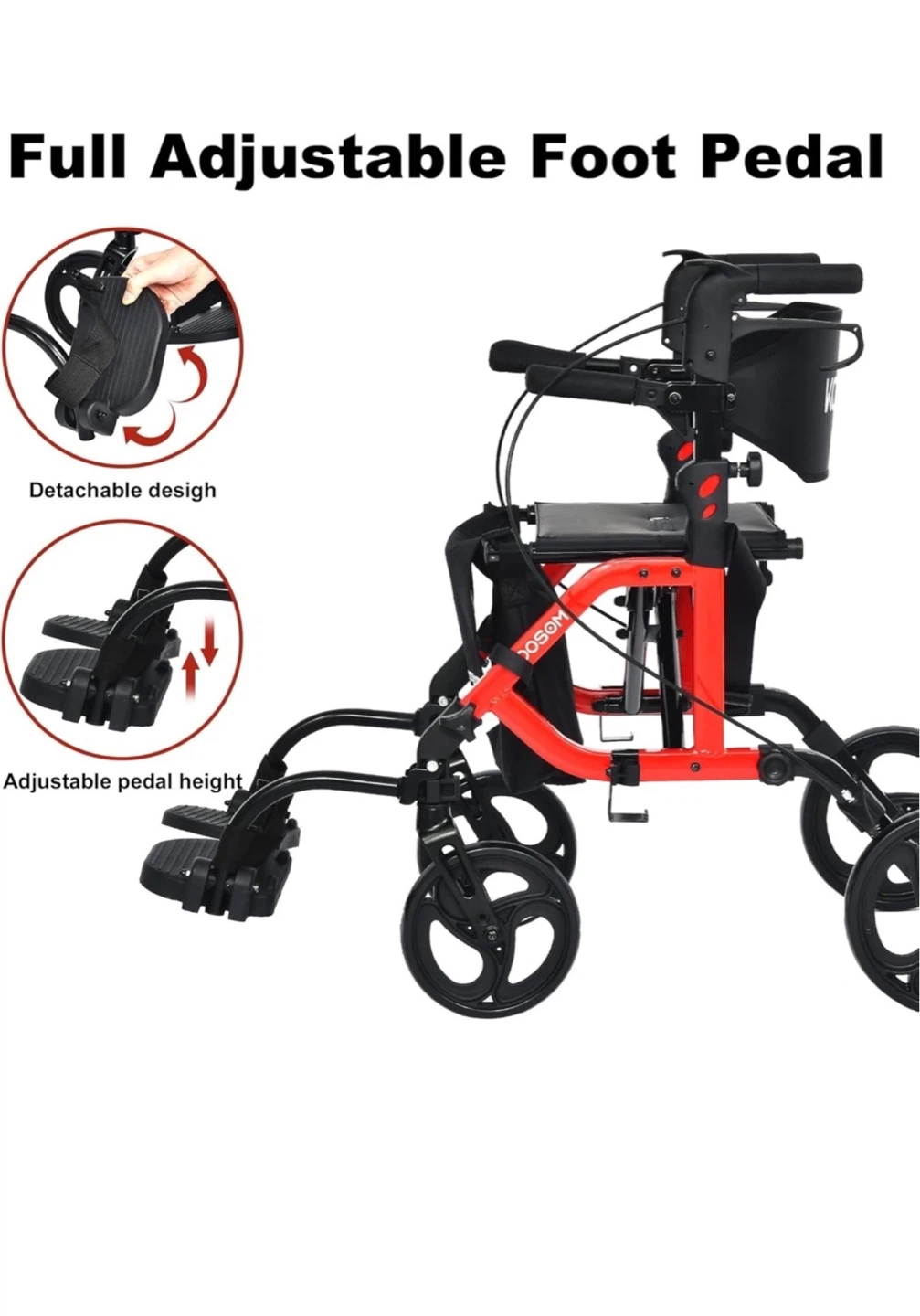 KOOSOM Red Rollator Walker with Seat and Foot Pedal - photo 4