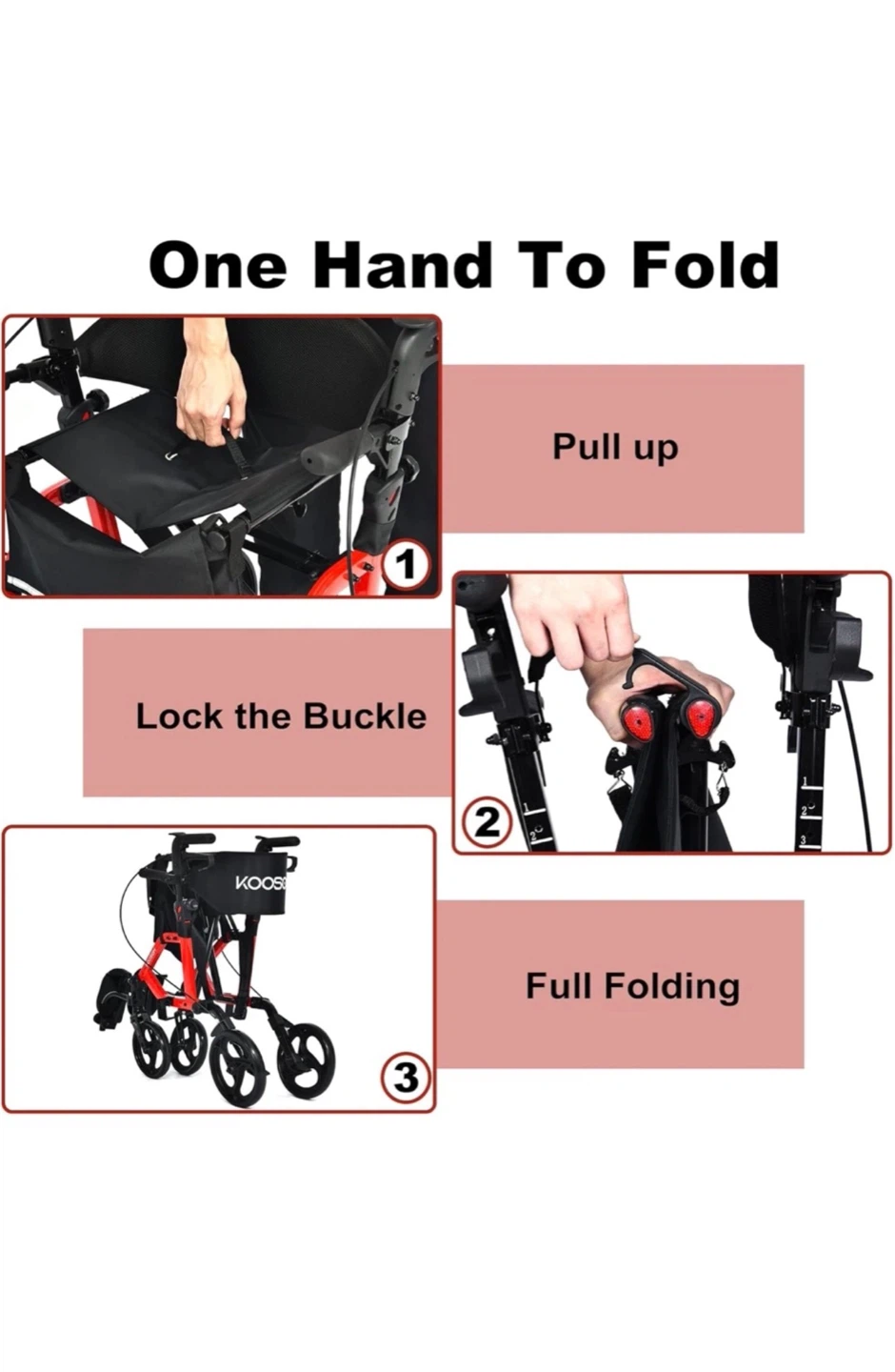 KOOSOM Red Rollator Walker with Seat and Foot Pedal - photo 2