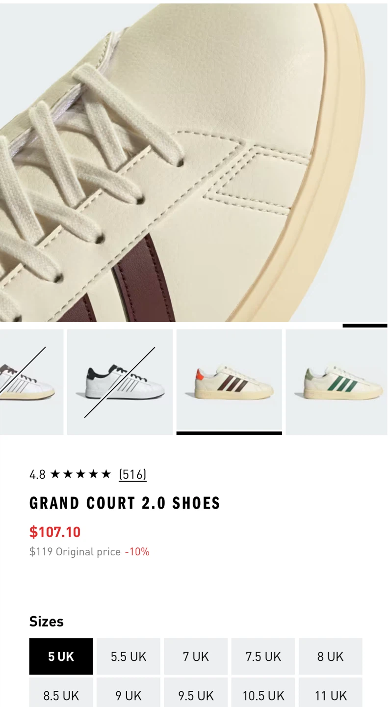 Adidas Grand Court 2.0 Shoes - Off White/Burgundy - photo 4