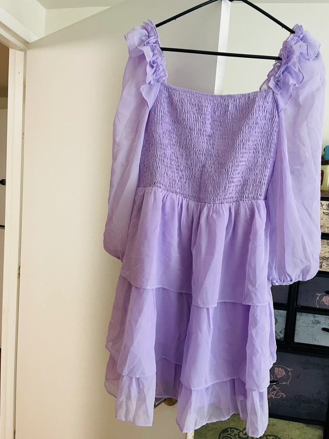 Lavender Puff Sleeve Tiered Dress