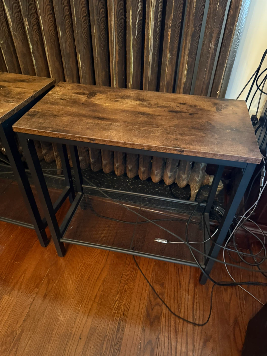 Set of 2 Wood Grain Console Tables with Metal Frame