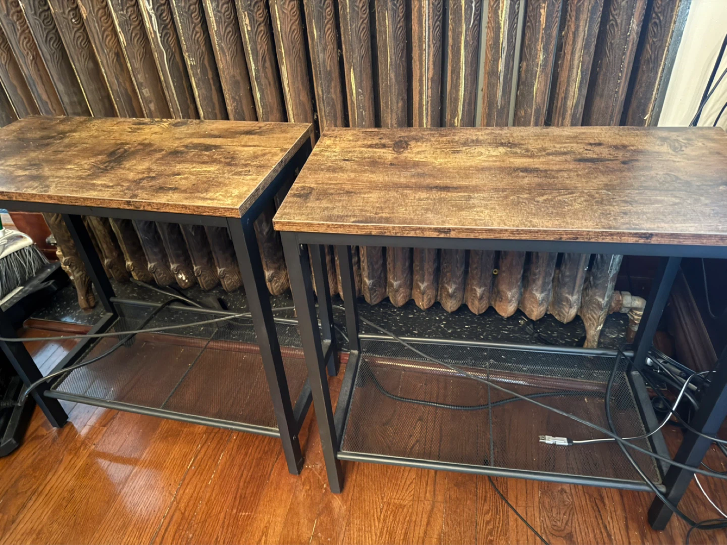 Set of 2 Wood Grain Console Tables with Metal Frame - photo 2
