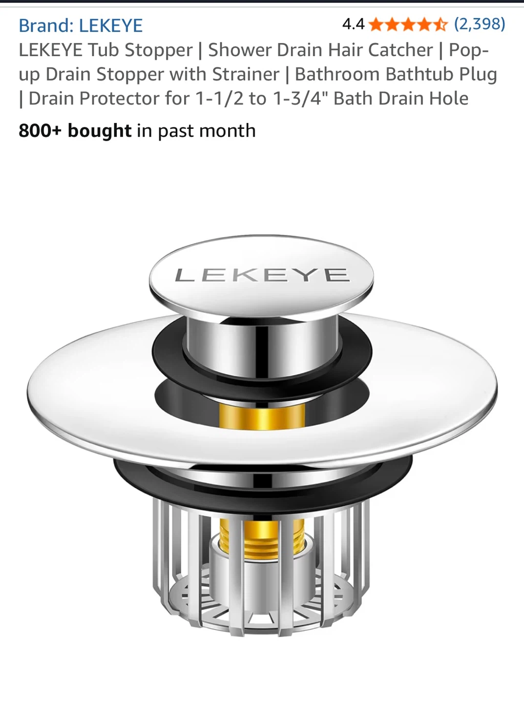 LEKEYE Pop-Up Shower Drain Stopper and Hair Catcher