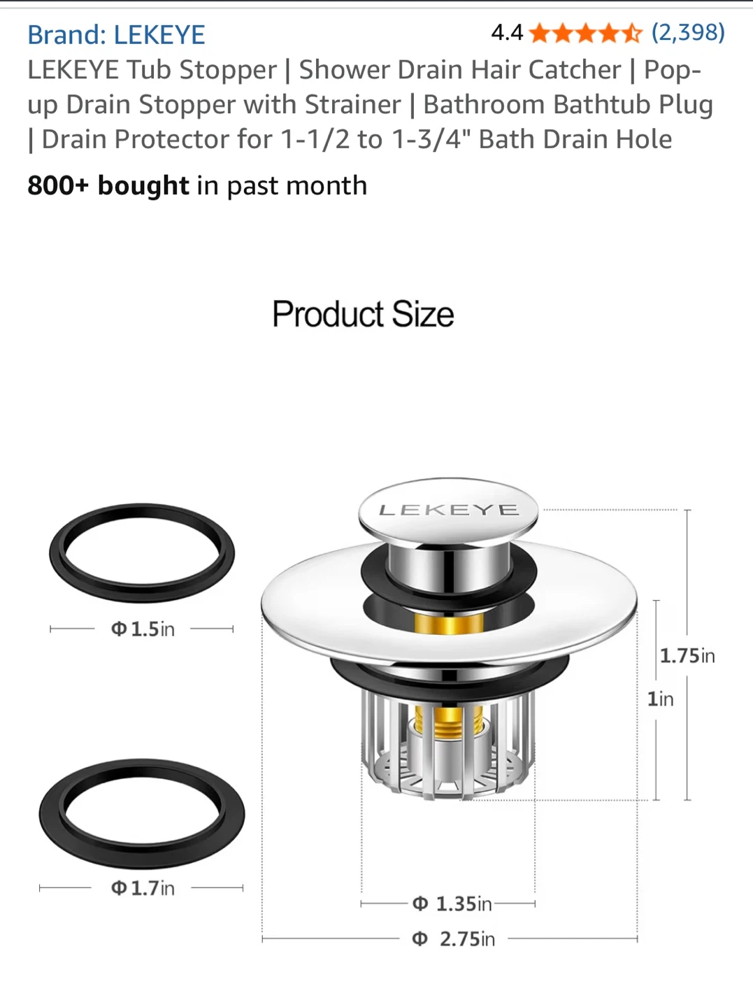 LEKEYE Pop-Up Shower Drain Stopper and Hair Catcher - photo 3