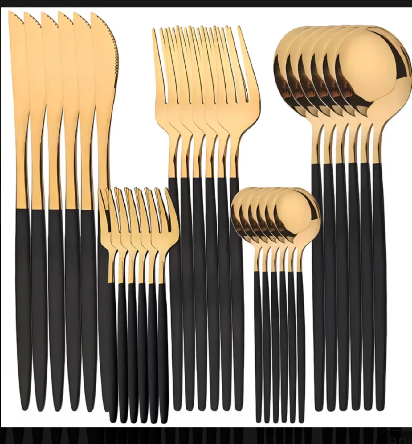 Gold and Black Cutlery Set - 30 Pieces / 6 Sets