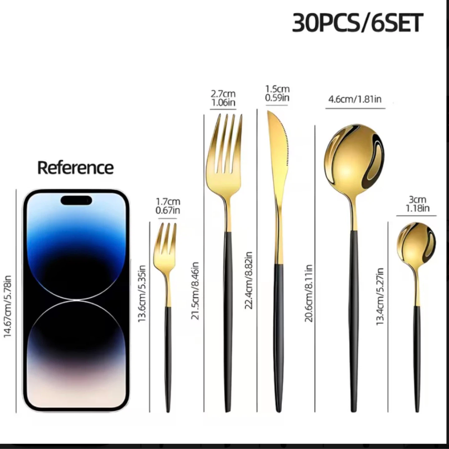 Gold and Black Cutlery Set - 30 Pieces / 6 Sets - photo 2