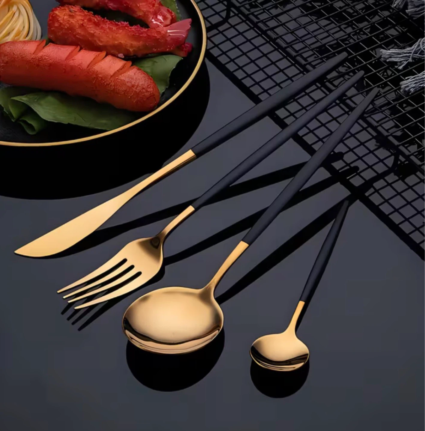 Gold and Black Cutlery Set - 30 Pieces / 6 Sets - photo 3