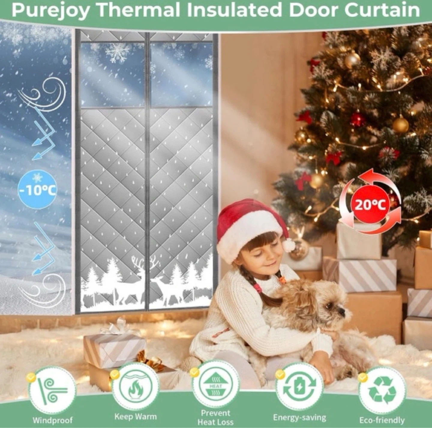 Magnetic Thermal Insulated Door Curtain - Grey 38x83 - photo 2