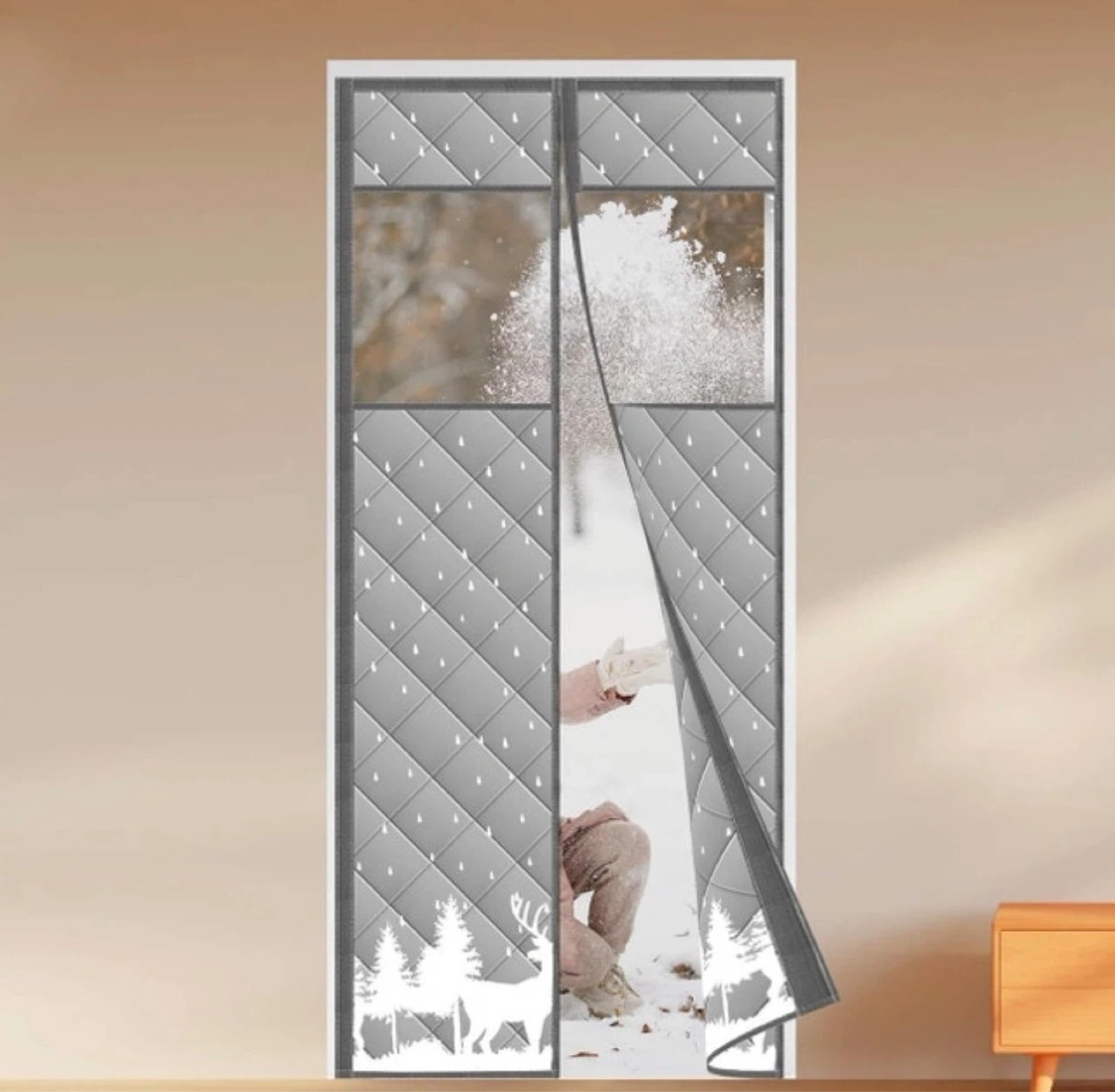 Magnetic Thermal Insulated Door Curtain - Grey 38x83