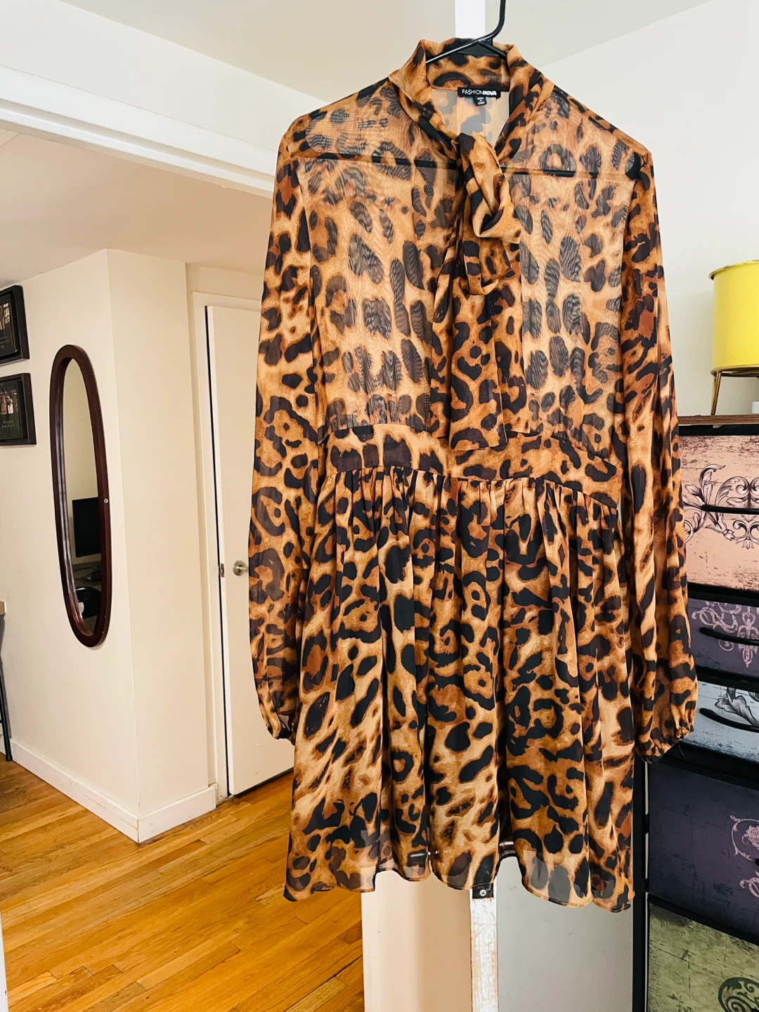 Fashion Nova Leopard Print Chiffon Dress