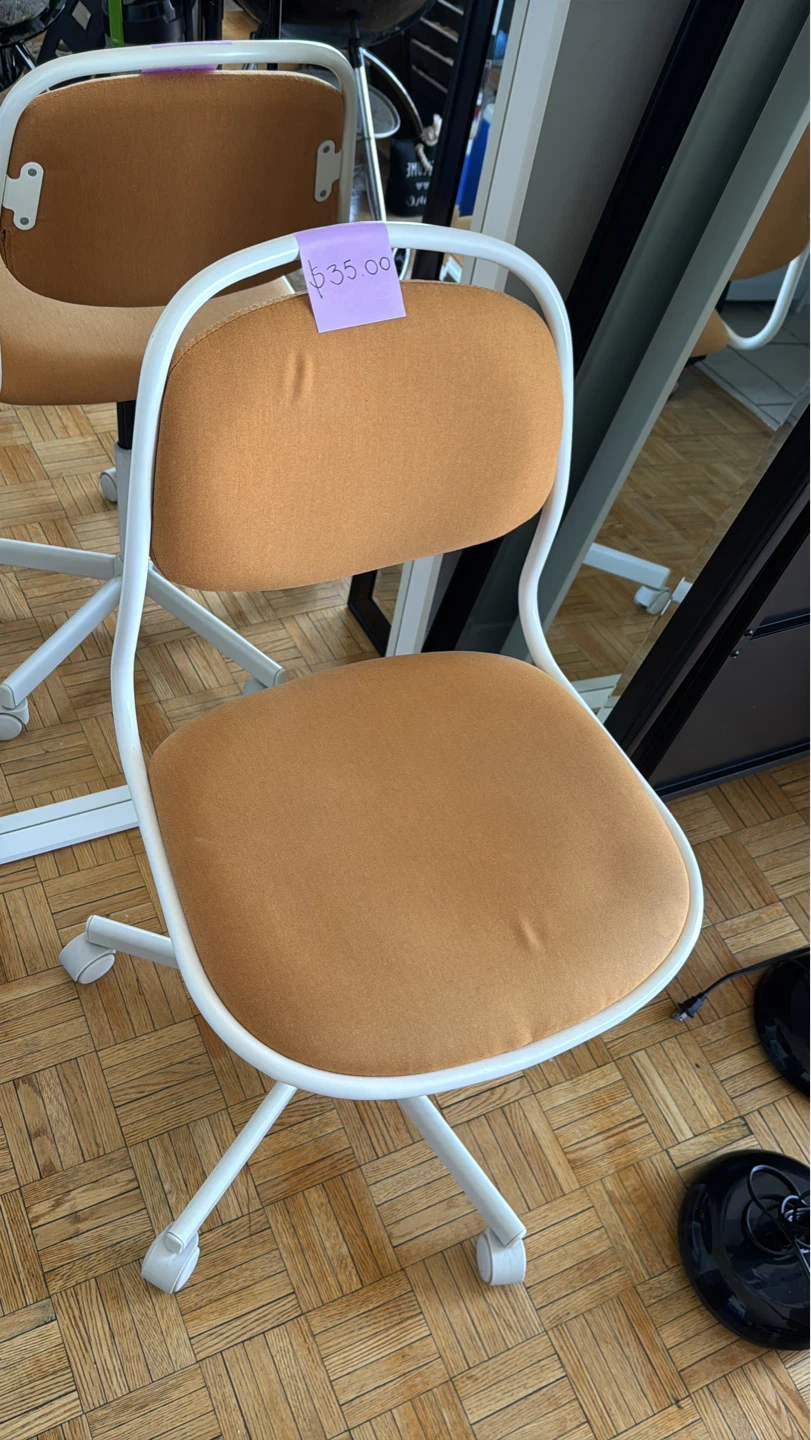 Office Chair with Tan Seat and White Frame