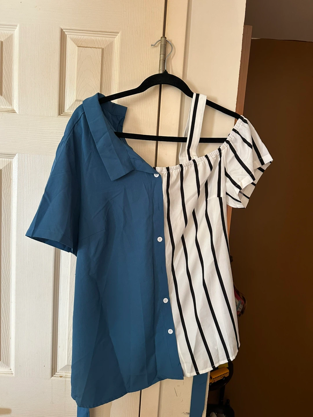 SHEIN CURVE 1XL Blue and White Striped Asymmetrical Top - photo 2