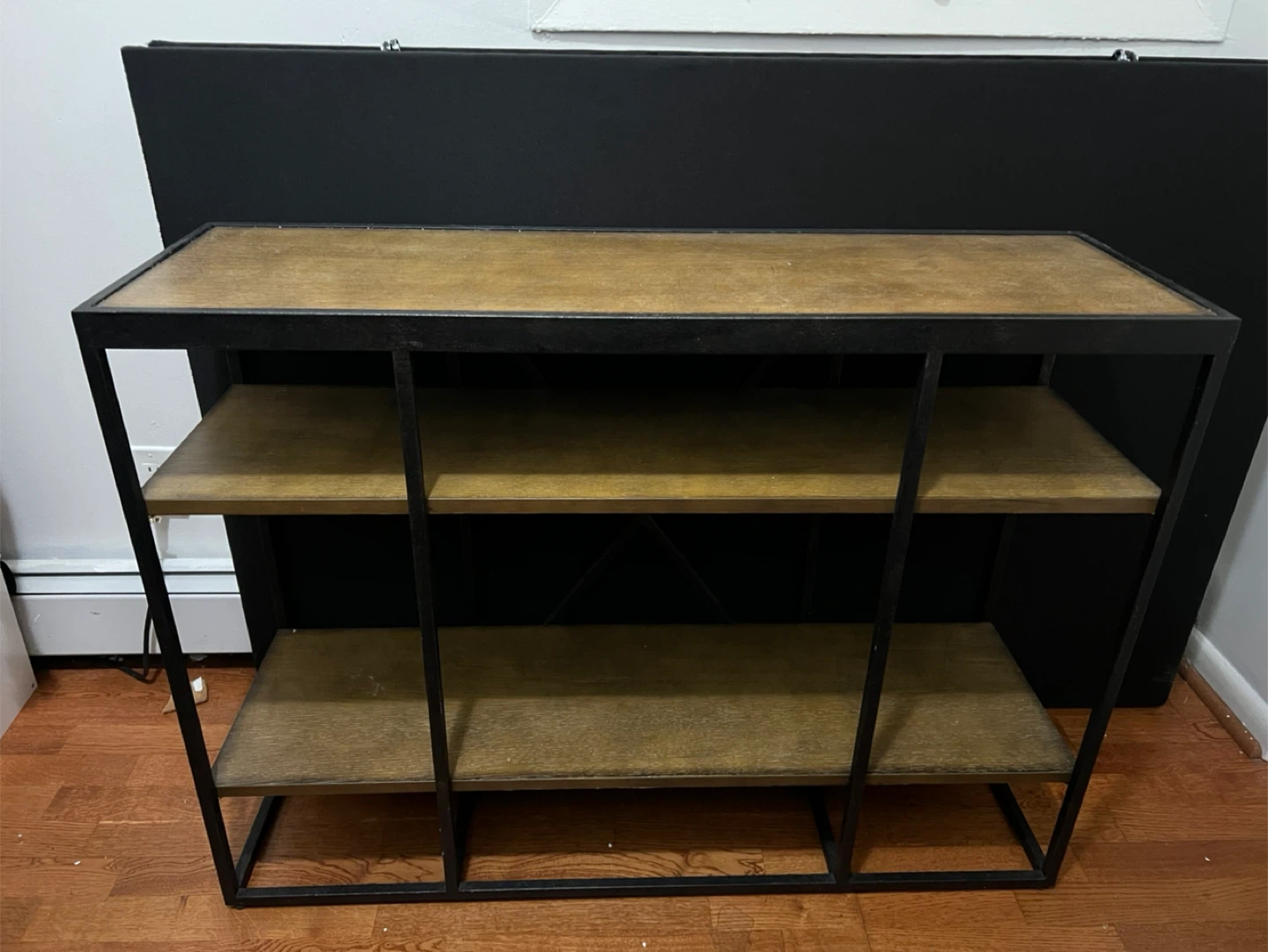 3-Shelf Console Table with Wood-Look Top and Black Metal Frame