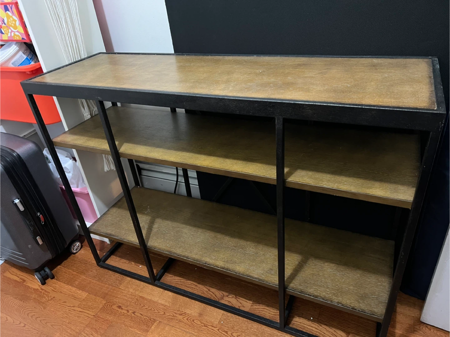 3-Shelf Console Table with Wood-Look Top and Black Metal Frame - photo 2