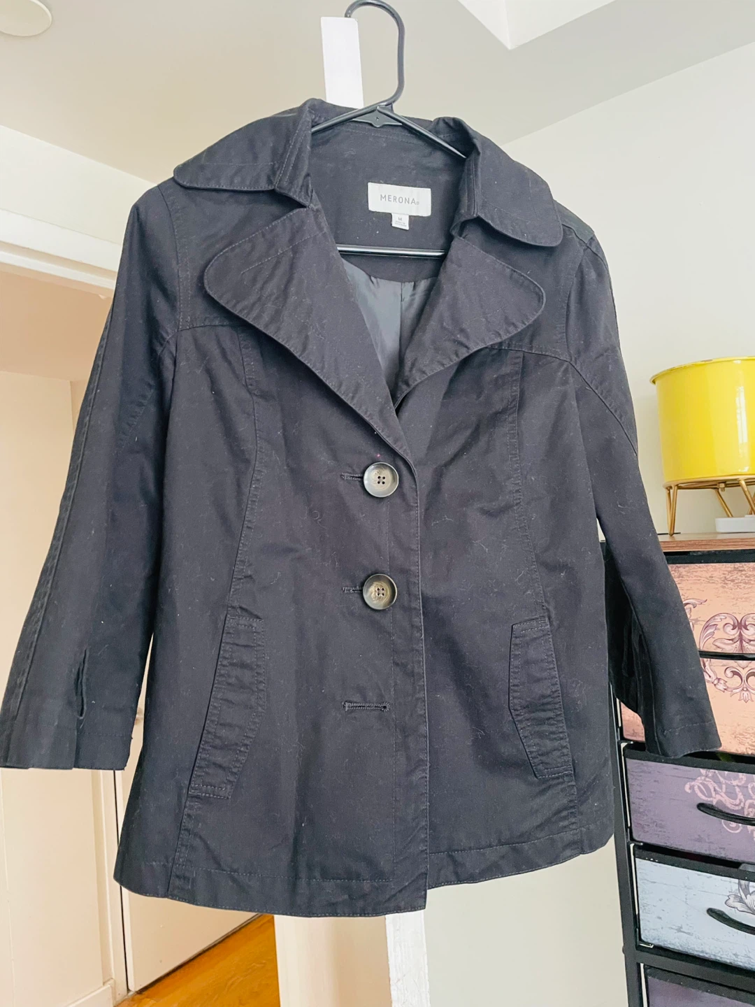 Merona Black Trench Coat Women's Size Medium