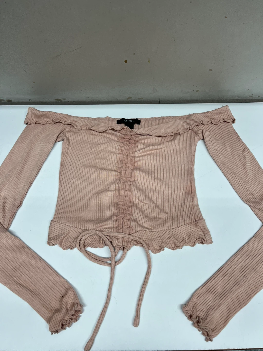 Forever 21 Pink Ribbed Off-the-Shoulder Ruched Top - Size S - photo 5