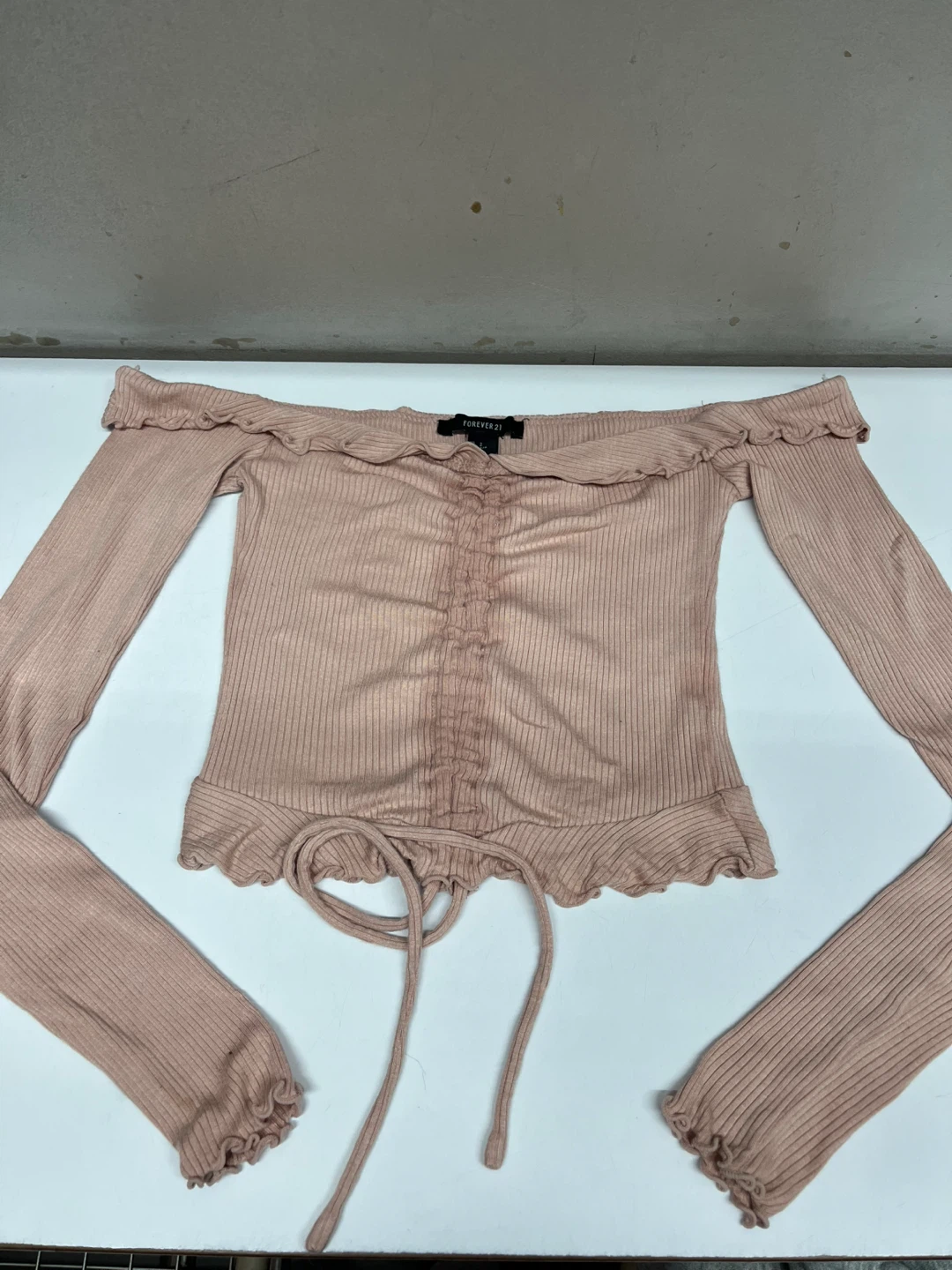 Forever 21 Pink Ribbed Off-the-Shoulder Ruched Top - Size S - photo 4