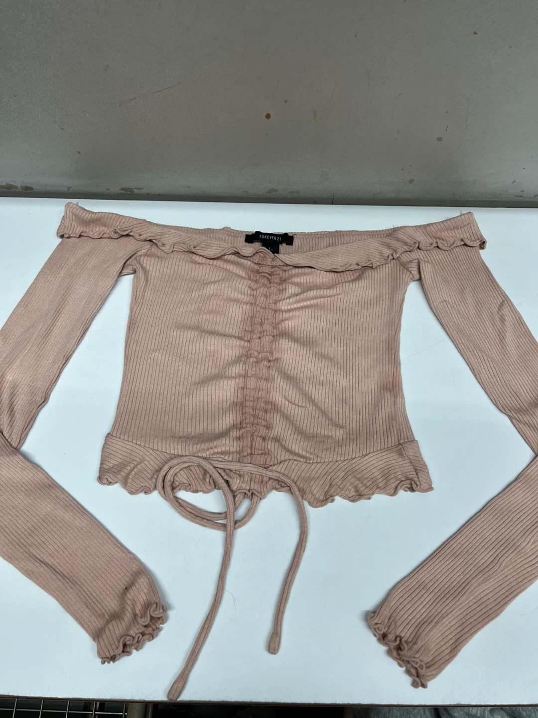 Forever 21 Pink Ribbed Off-the-Shoulder Ruched Top - Size S - photo 2