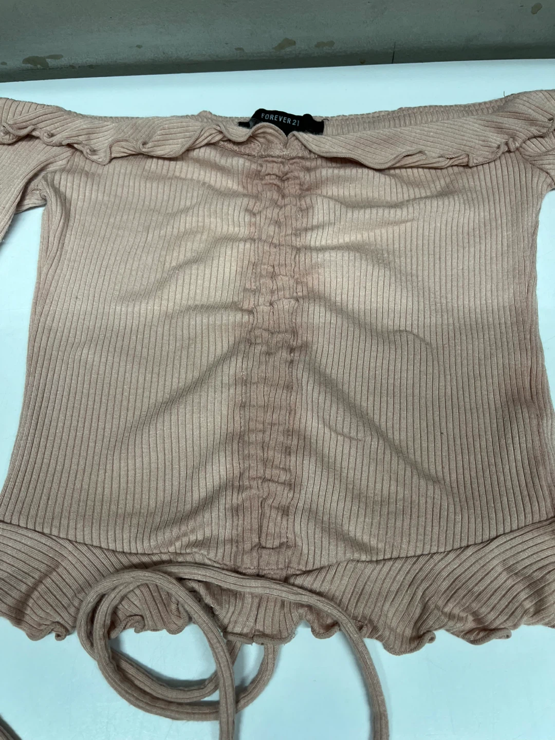 Forever 21 Pink Ribbed Off-the-Shoulder Ruched Top - Size S - photo 3