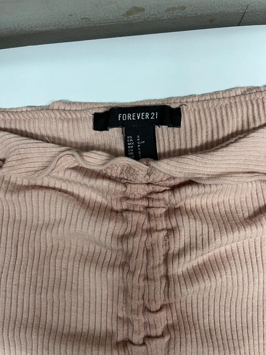 Forever 21 Pink Ribbed Off-the-Shoulder Ruched Top - Size S