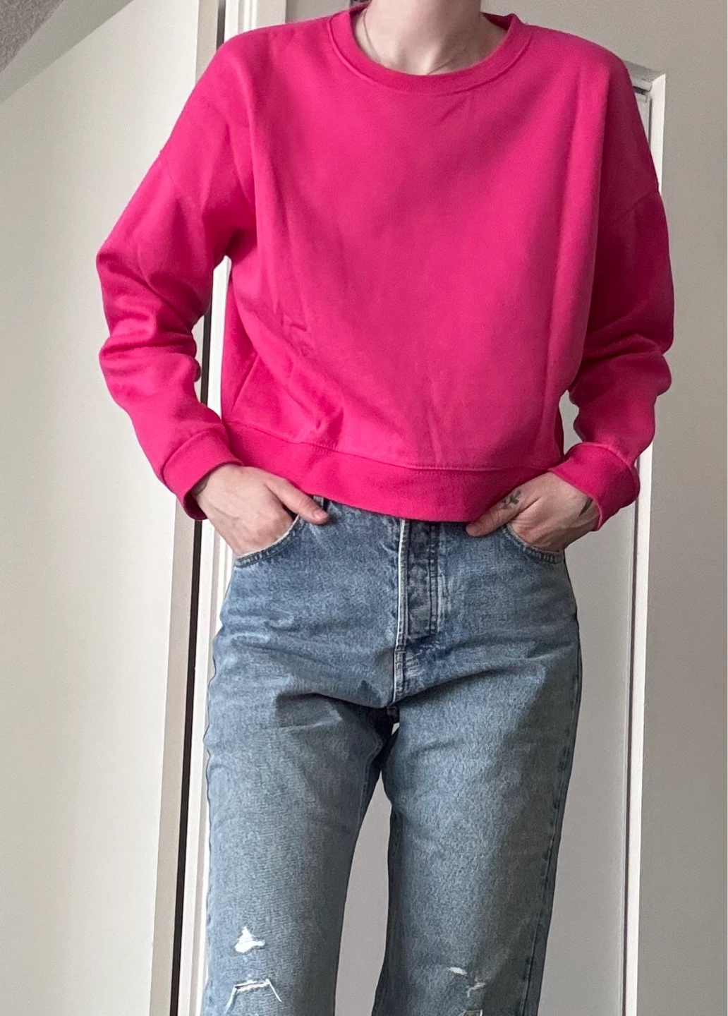 Hot Pink Cropped Crewneck Sweatshirt