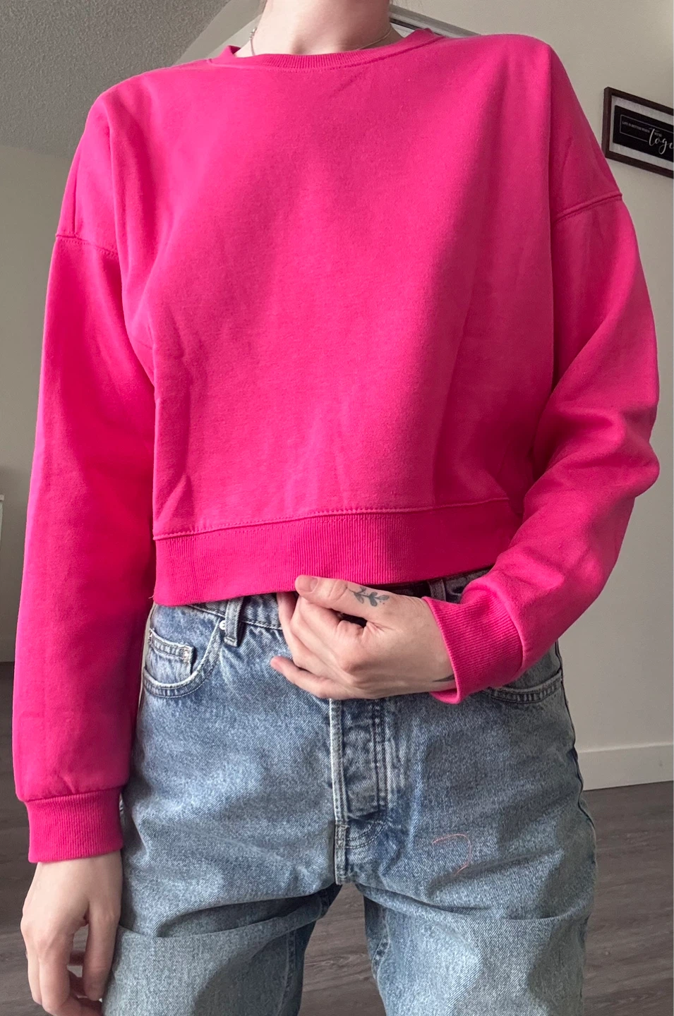 Hot Pink Cropped Crewneck Sweatshirt - photo 3