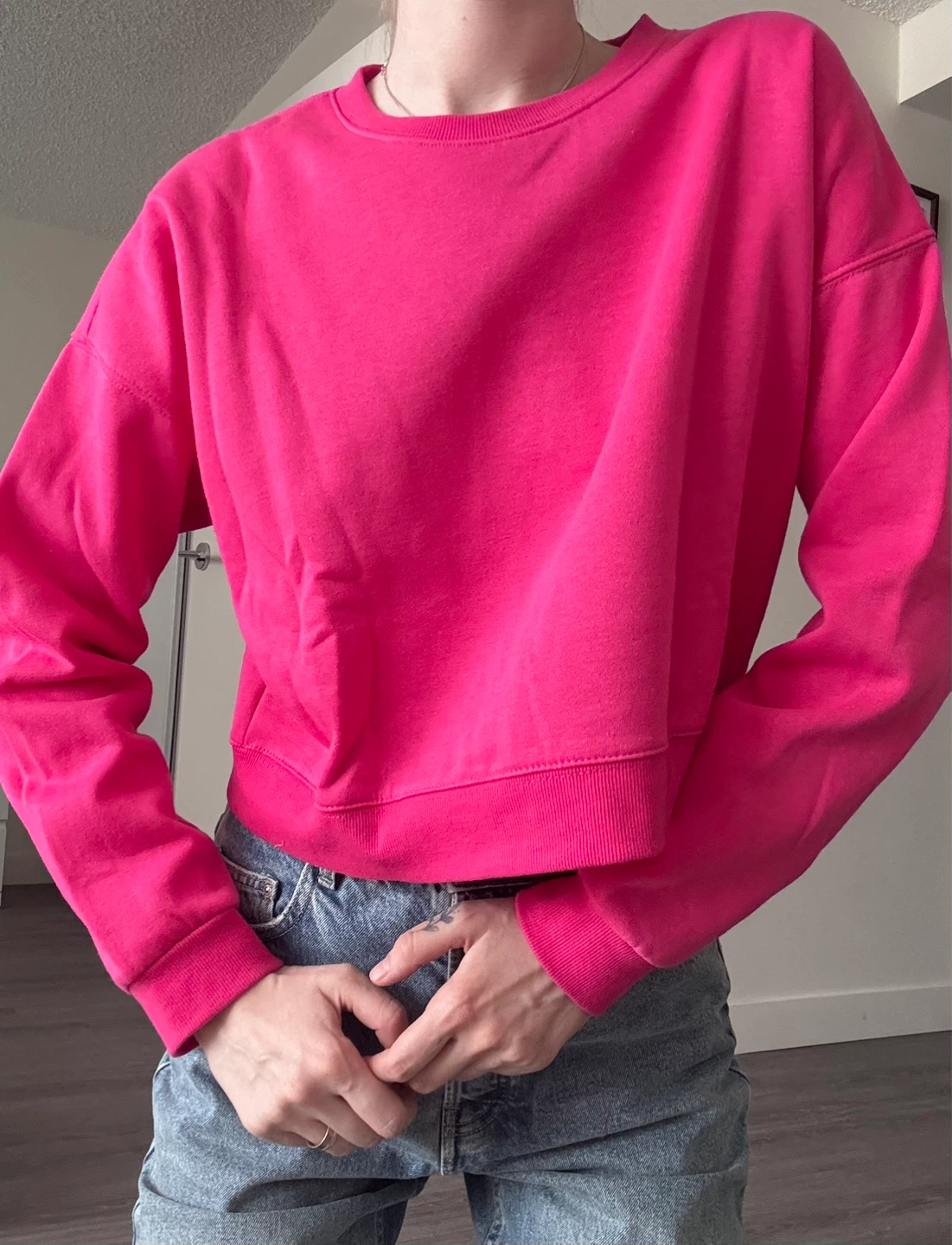 Hot Pink Cropped Crewneck Sweatshirt - photo 2