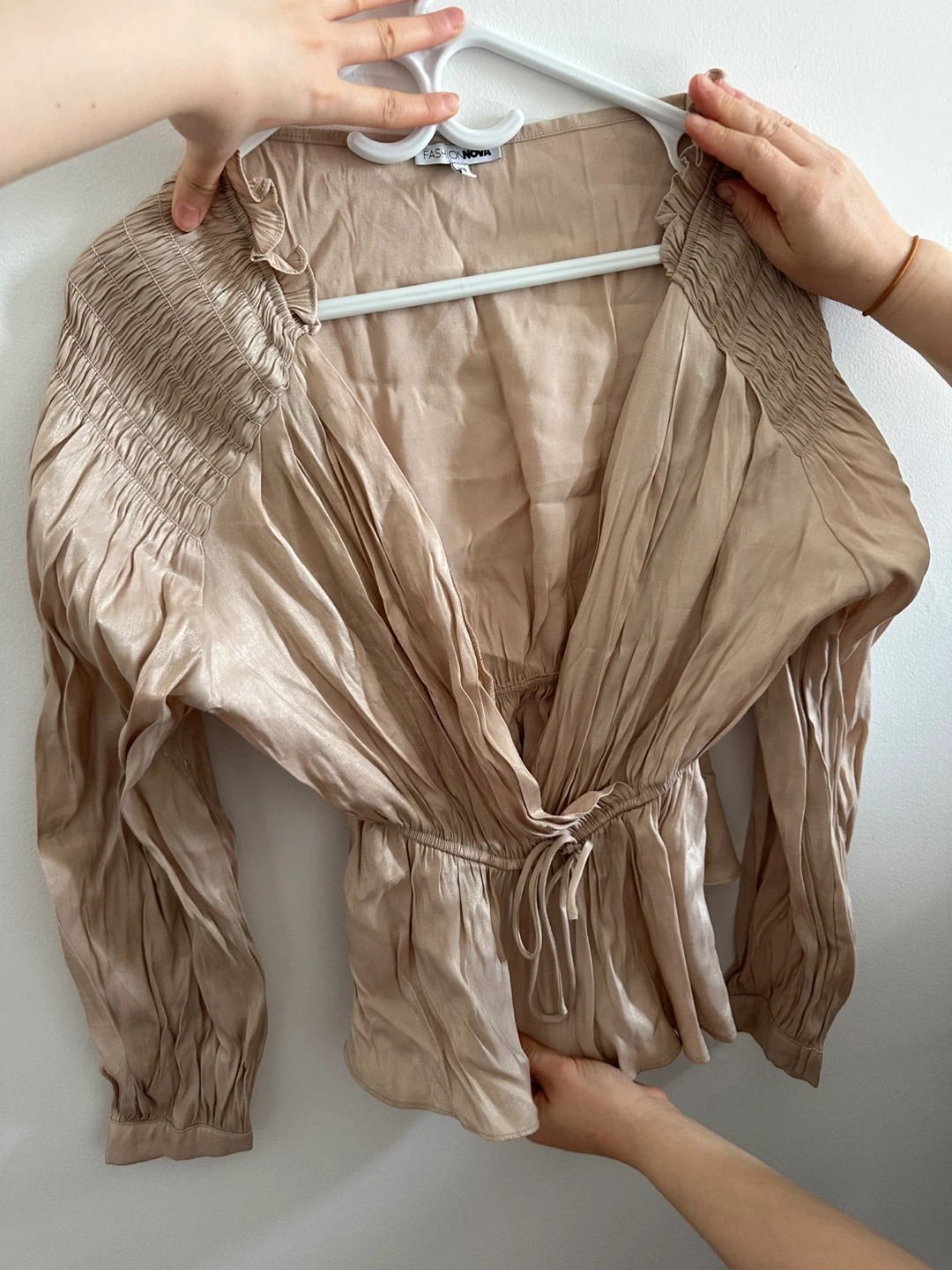 Fashion Nova Smocked Blouse XS Beige