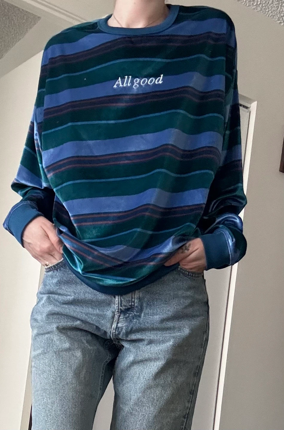 Velour Striped Long Sleeve Shirt "All good"