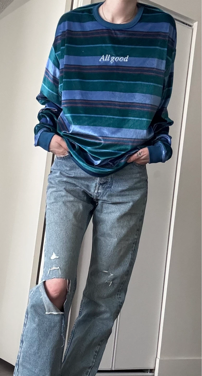 Velour Striped Long Sleeve Shirt "All good" - photo 4