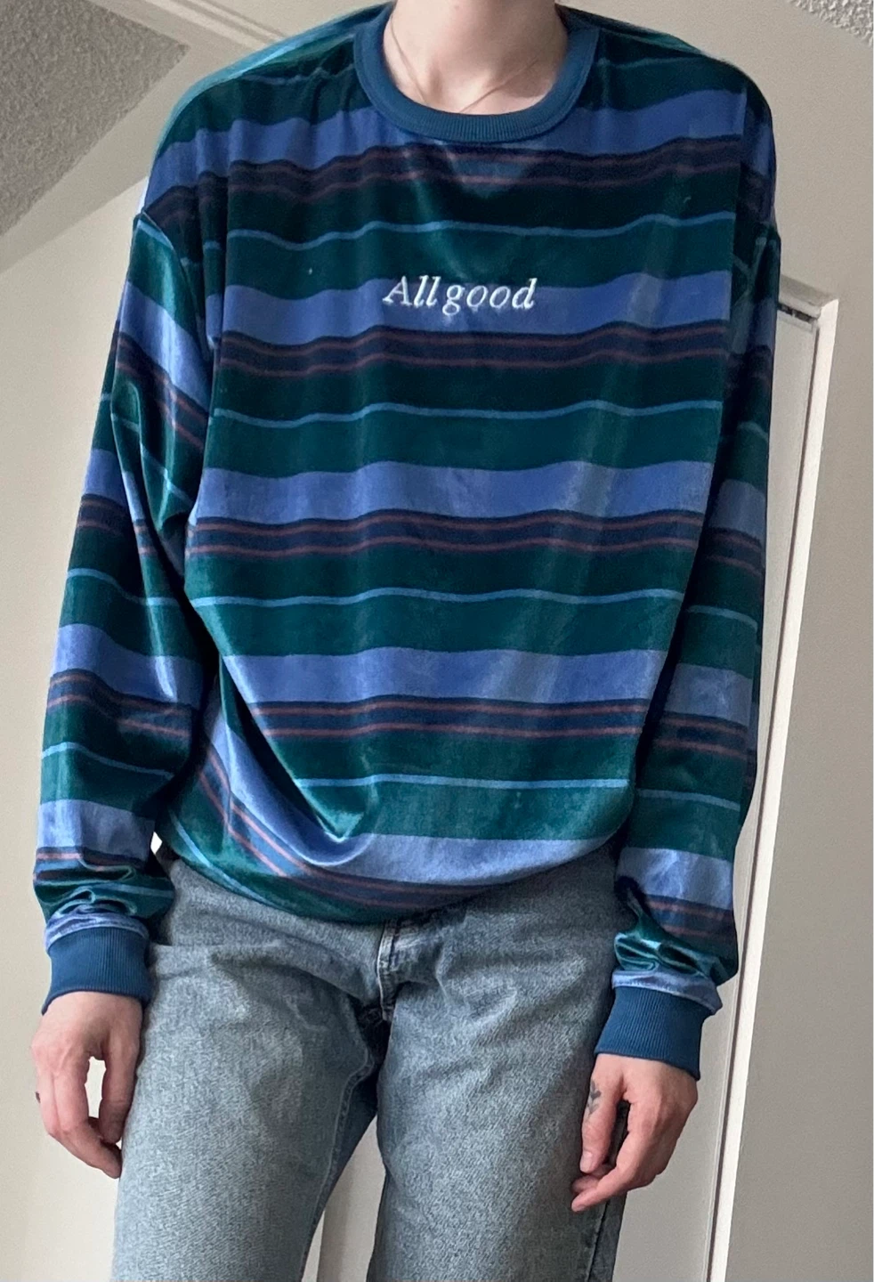 Velour Striped Long Sleeve Shirt "All good" - photo 5