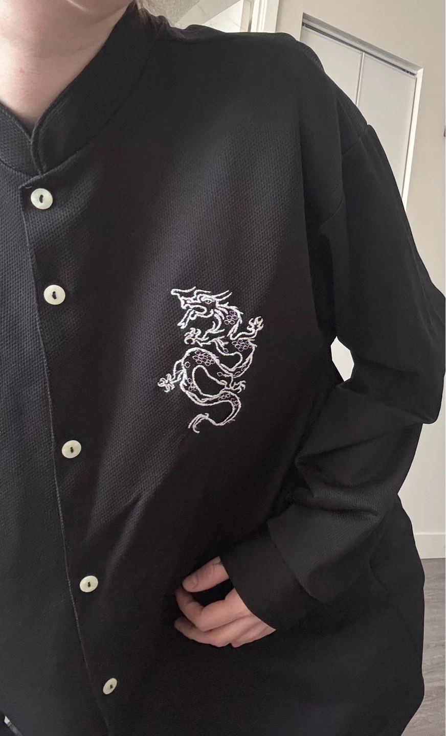 Black Embroidered Dragon Button-Up Shirt - photo 2