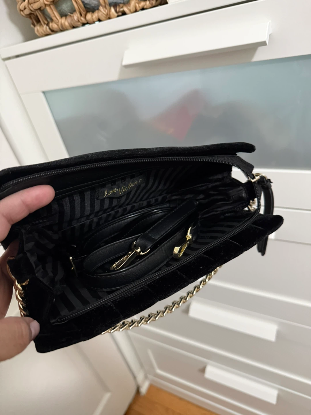 Victoria's Secret Black Velvet Studded Clutch with Gold Chain - photo 2