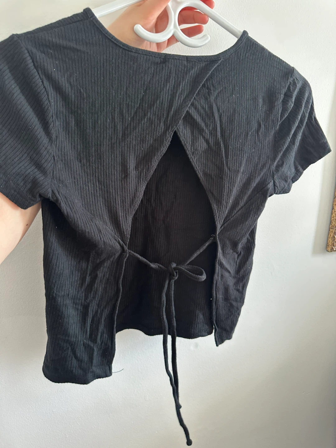 Black Ribbed Tie-Back Top