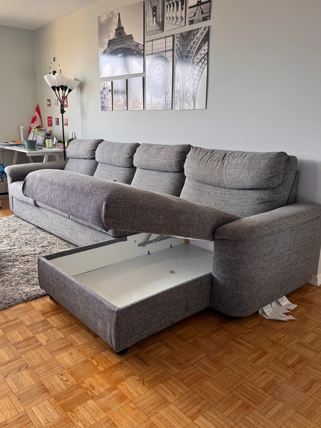 Grey Sectional Sofa with Storage Chaise