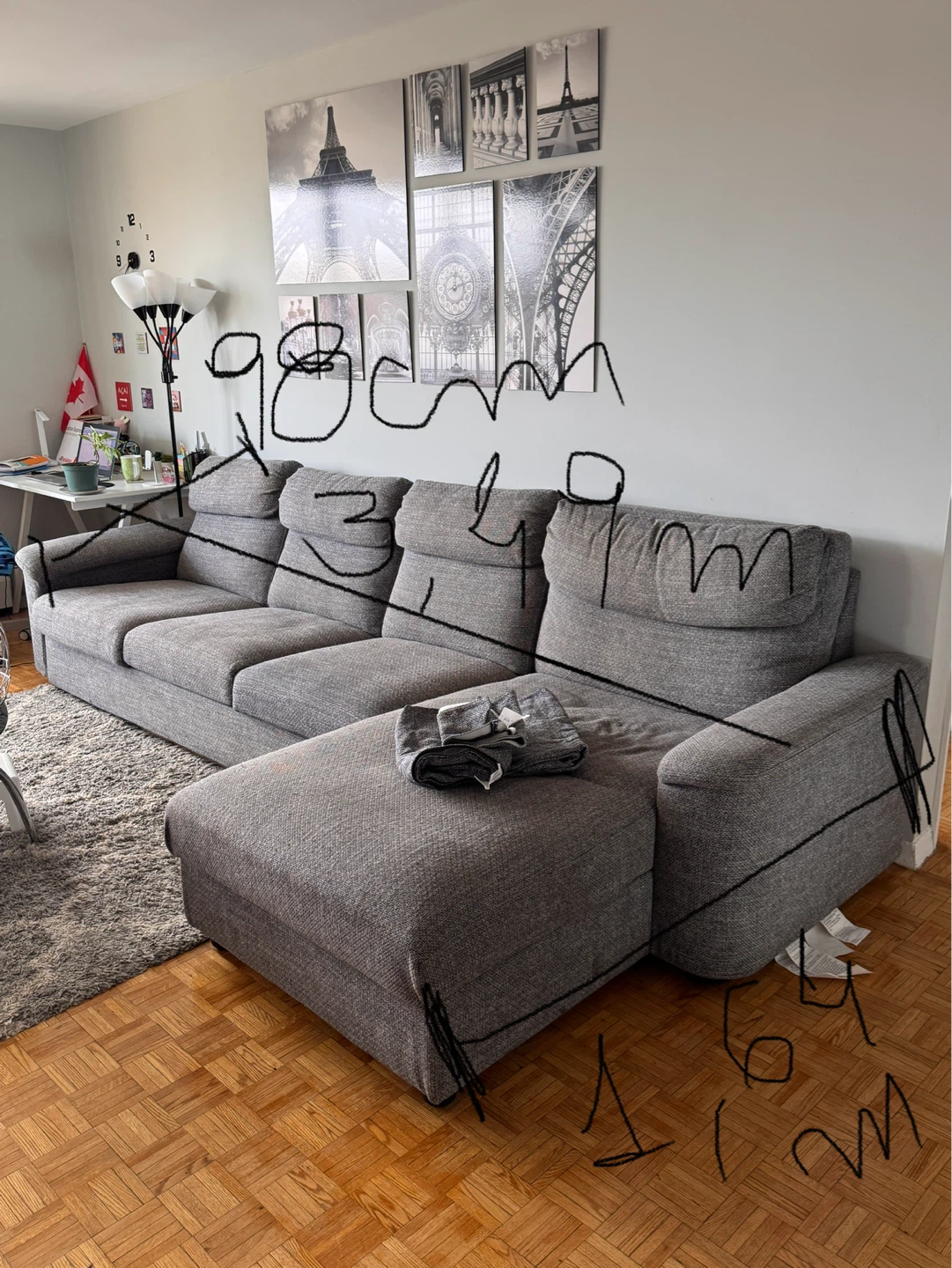 Grey Sectional Sofa with Storage Chaise - photo 2