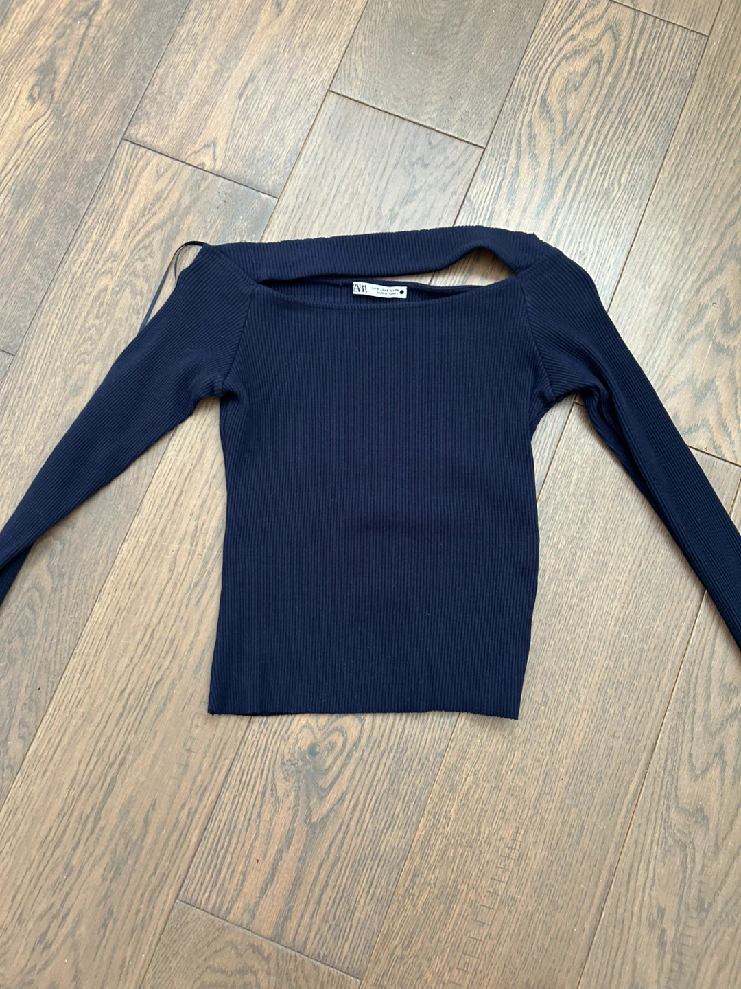 ZARA Navy Ribbed Long Sleeve Top