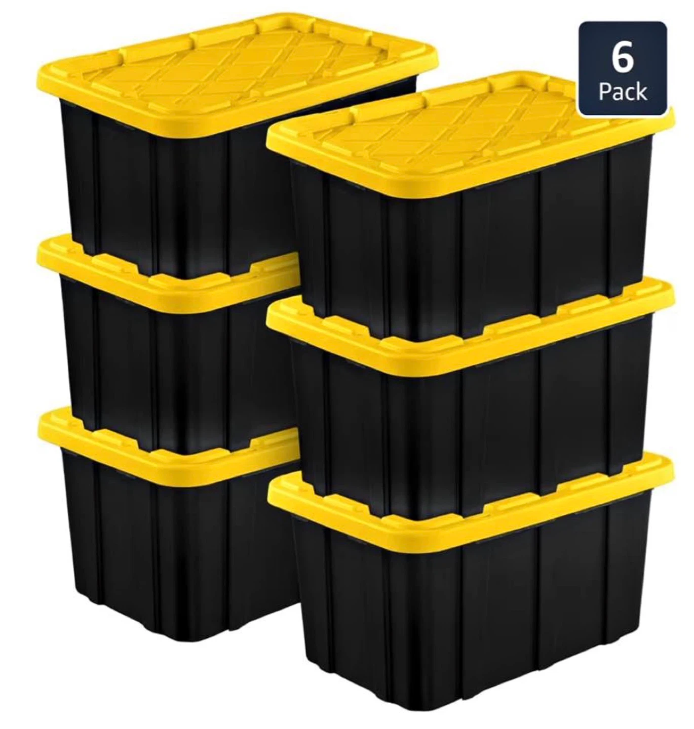 3 Pack Black Storage Totes with Yellow Lids